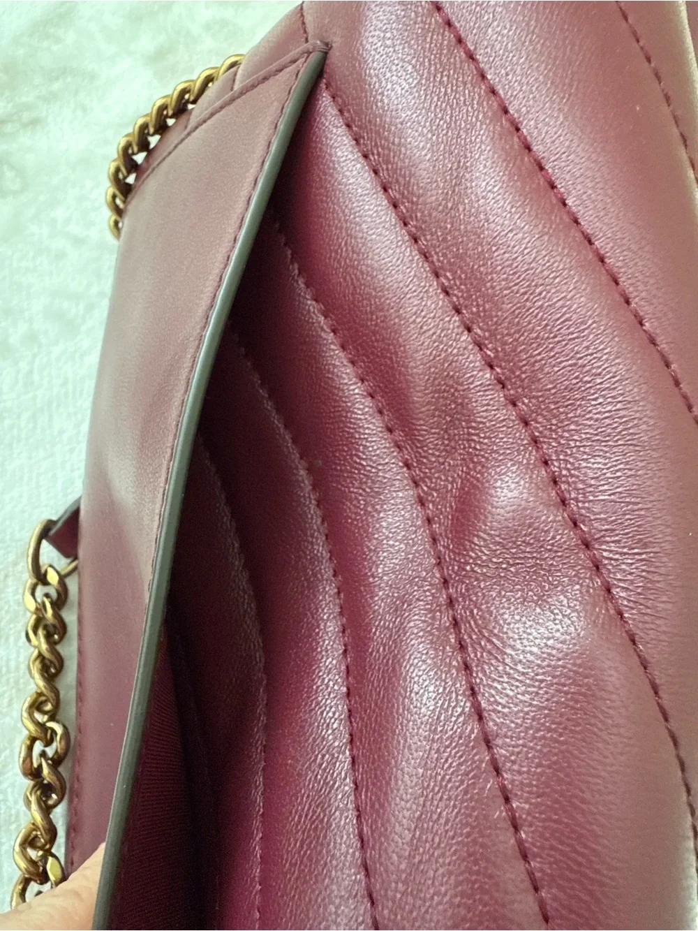 TORY BURCH Kira Chevron Quilted Leather Chain Strap Crossbody Bag in Burgundy